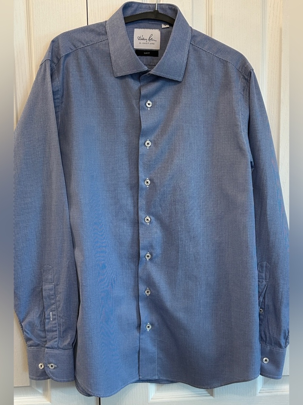 Harry Rosen Signature Blue Gingham Shirt 16.5 Slim Fit EUC